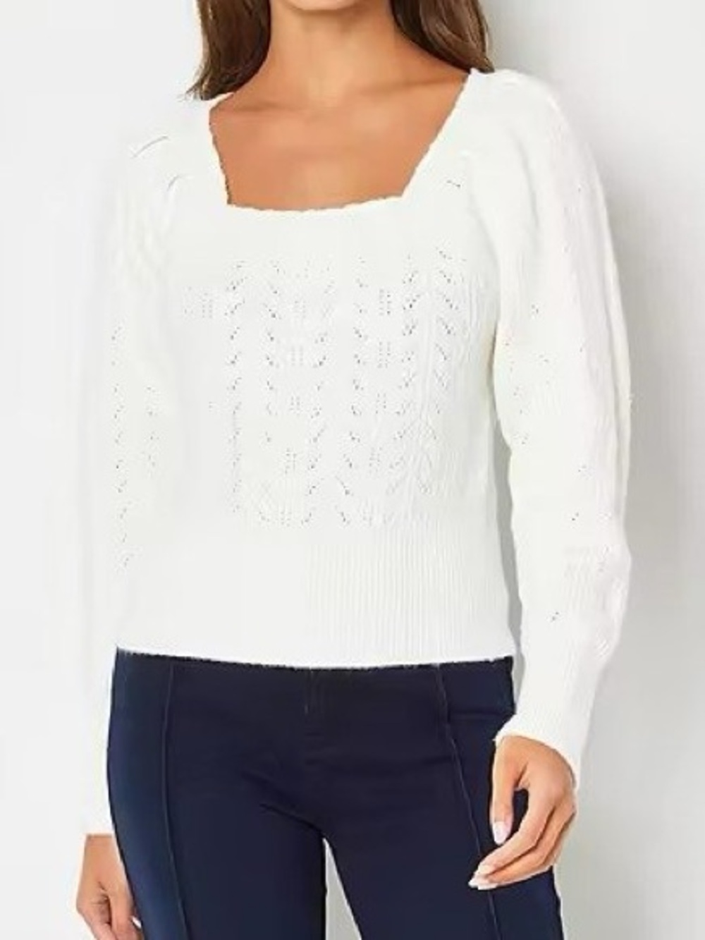 RYEGRASS Square Neck Knit Sweater in White - XL